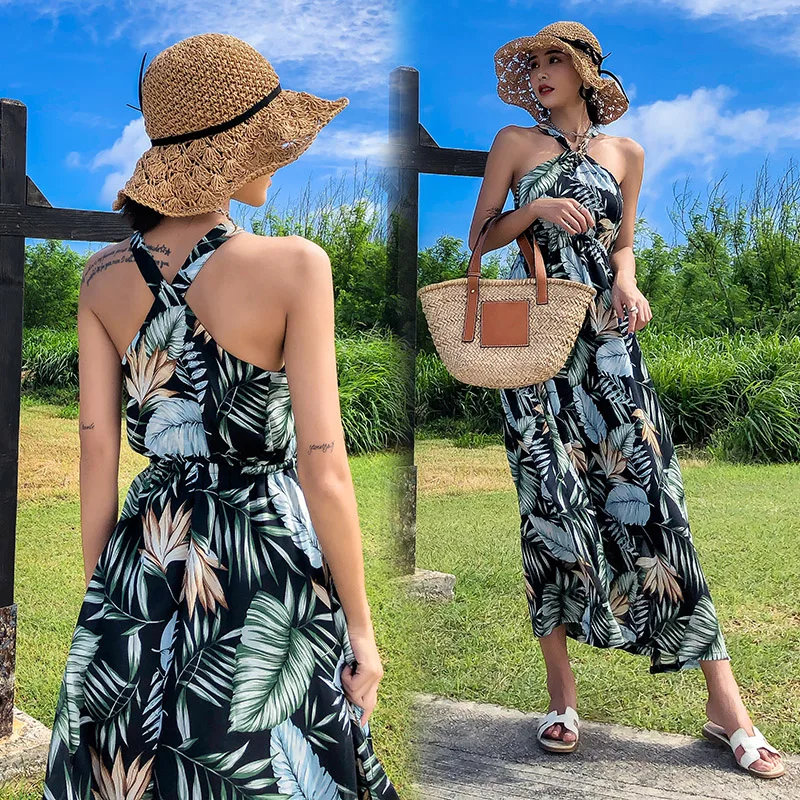 Женский Сарафан Макси с принтом и открытой спиной элегантный летний длинный