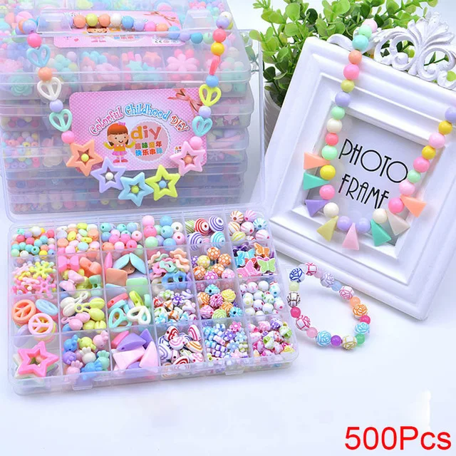 500 шт DIY бусины игрушки для детей ручной работы Обучающие с коробкой для хранения браслетов игрушки для изготовления ювелирных изделий креативные ювелирные изделия для девочек подарок