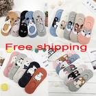 Бесплатная доставка 5 партлот милые носки в стиле Харадзюку с животными женские летние корейские носки до щиколотки с забавным котом медведем кроликом