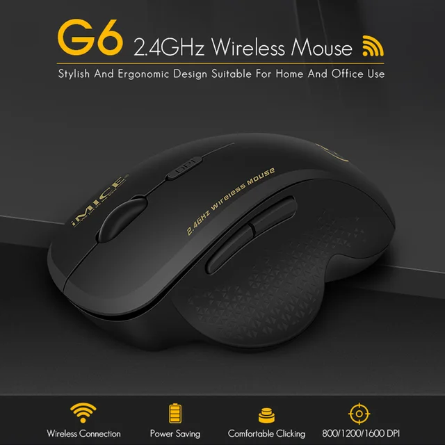 iMice Wireless Mouse Computer 2.4 Ghz 1600 DPI Ergonomic Mouse Power Saving Mause Optical USB PC Mice for Laptop PC 1