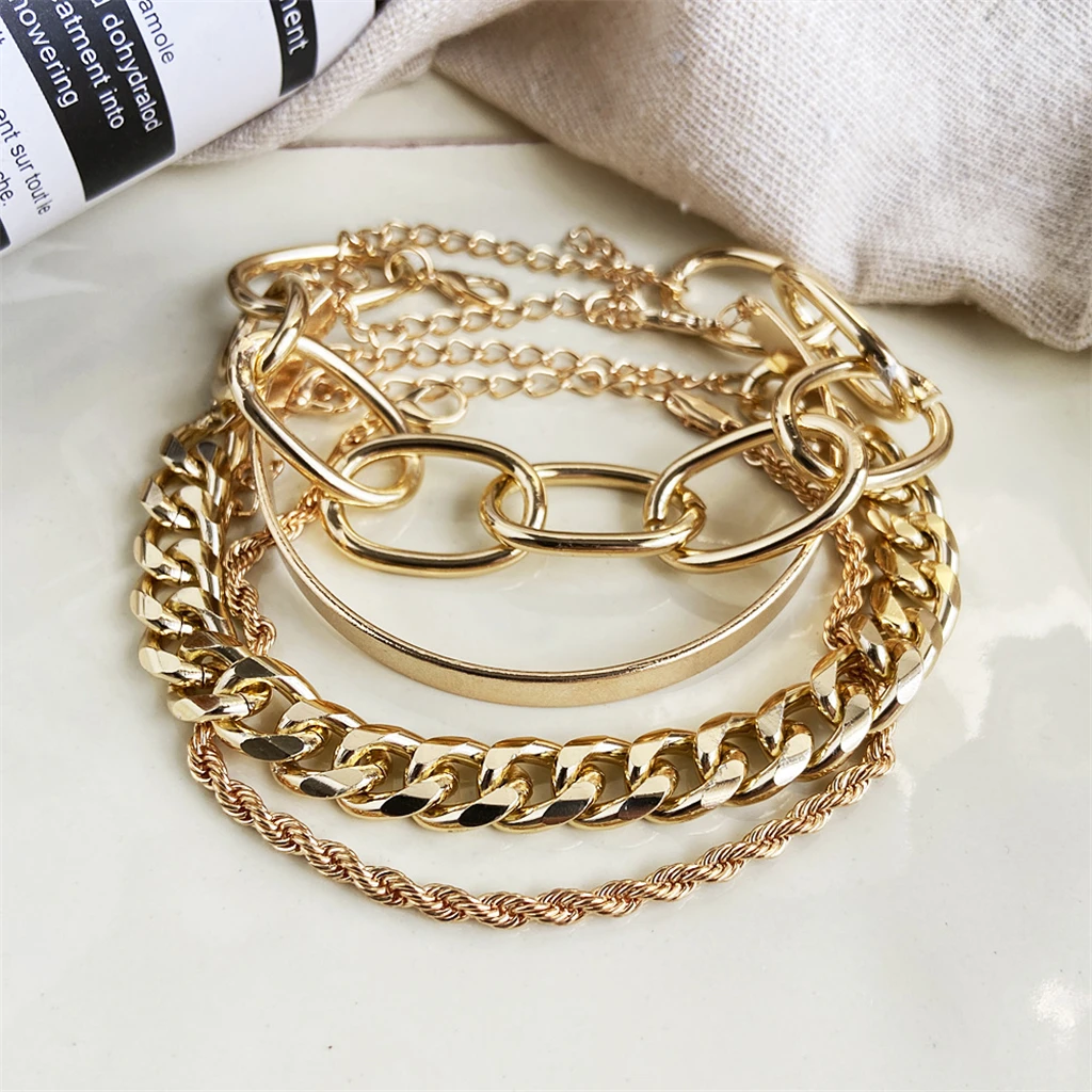 

【Q2D2434】4pcs/set thick chain personalized bracelets Creative simple multi-layer chain bracelets