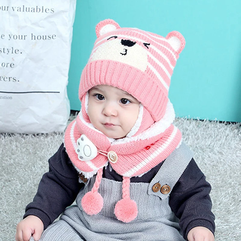 Комплект из 2 предметов, детская зимняя шапка, шарф набор милые шапки реквизит для фотографий для мальчиков и девочек, теплые шапки для маленьких детей Детский чепчик комплект из двух частей