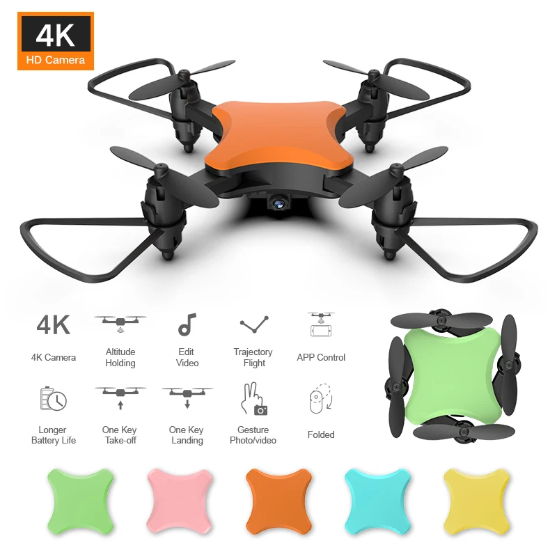 Мини Дрон 4K HD камера DIY пять цветов Дроны с подсветкой складной Квадрокоптер