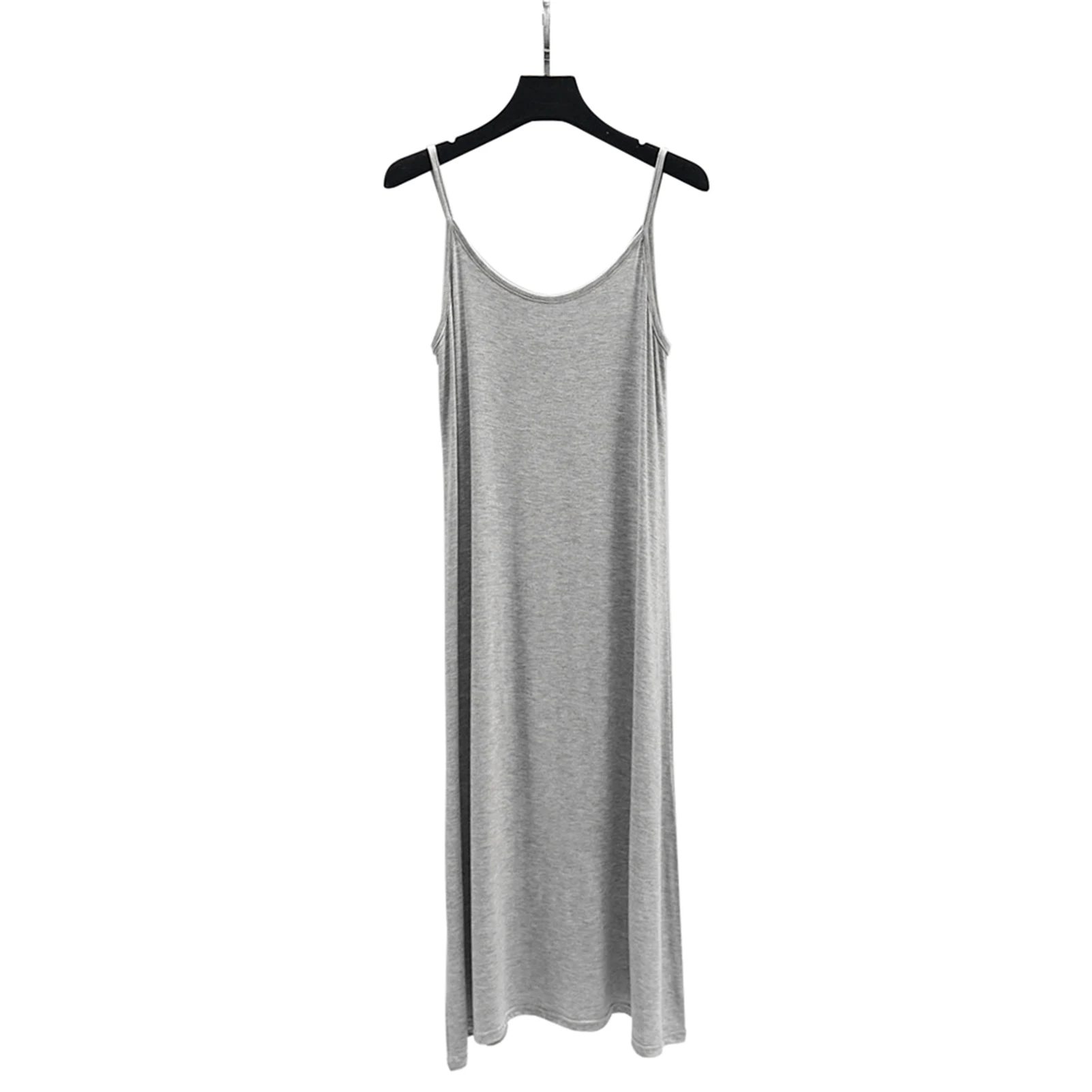 

Women Solid Round Neck Sexy Loose For Summer Soft Casual Sleeping Home Petticoats Spaghetti Strap Dress Modal Beach Party