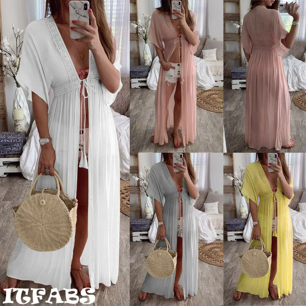 

2019 new arrival solid summer Bikini Cover Up Beach Dress Swimwear Chiffon Beachwear Bathing Suit Summer Holiday Kimono Cardigan