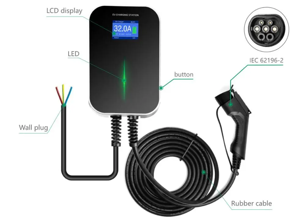 type 2 ev charger 32a 1phase ev charging station iec 62196 2 evse walbox for audi cooper volkswagen electric vehicle free global shipping