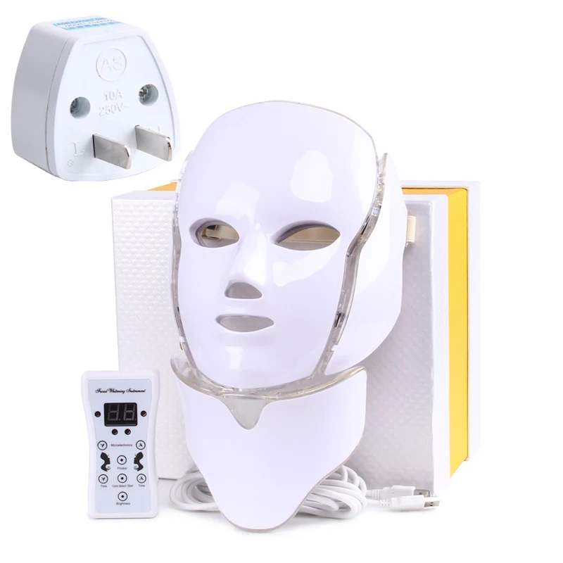 Darsonval 7 цветов Led маска для лица и шеи лица PDT светодиодный светильник фотонная фототерапия устройство отбеливание морщин и акне уход за кожей - Цвет: US Plug