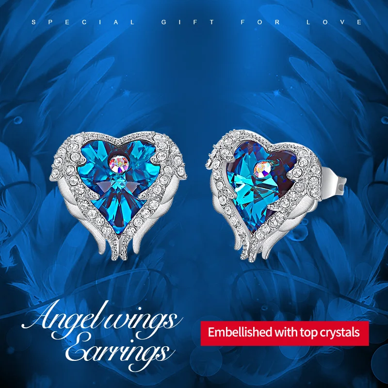 Женские серьги-гвоздики в виде крыльев Cdyle Angel украшенные кристаллами из