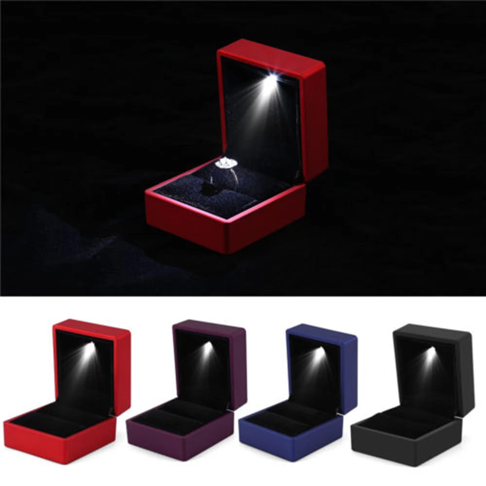

LED Jewelry Display Storage Box Engagement Ring Pendant Custom Elegant Lighted Ring Gift Packing Showcase