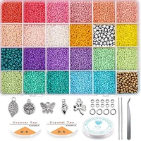 19200pcs 2mm glass seed beads started kit small craft beads with tool kit for diy craft bracelet jewelry making supplies