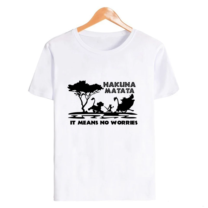 19bk007-white Showtly Hakuna Matata Women Harajuku Ullzang the lion king T-shirt Femme Homme Summer Tshirt Fashion Top Tee Female T Shirt - Цвет: 19bk007-white