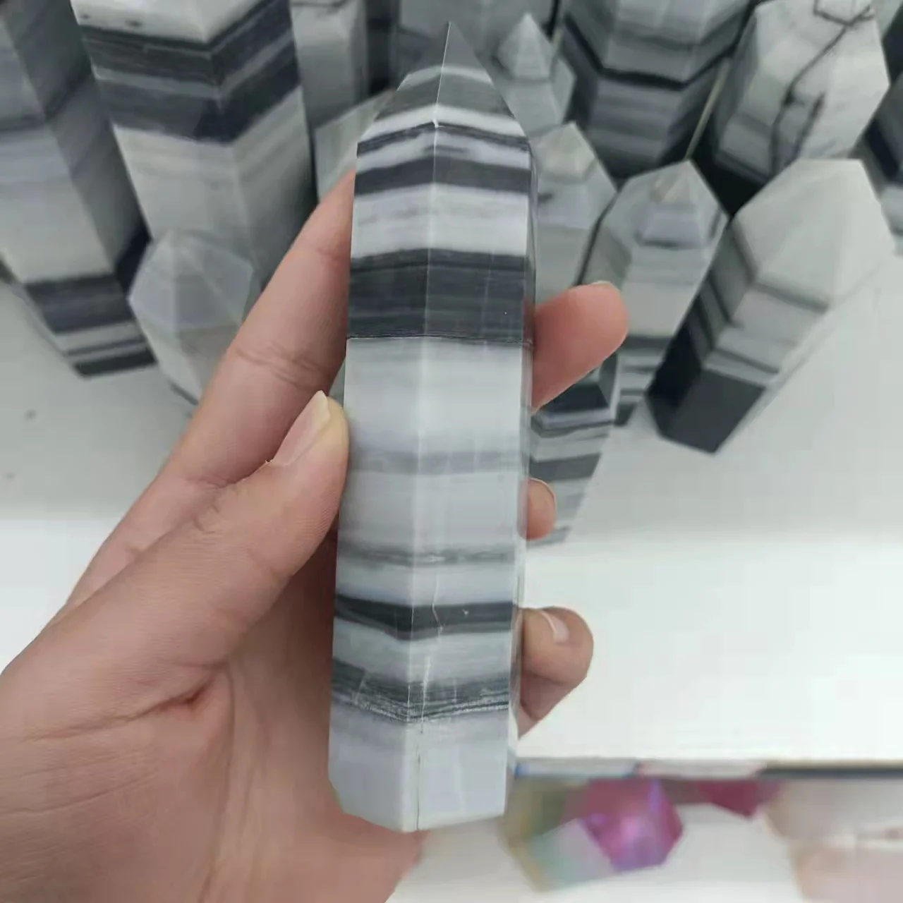 

Natural Rock Tai Chi Stone Tower Crystal Decorative Healing Energy Bar Family Living Room Accessory