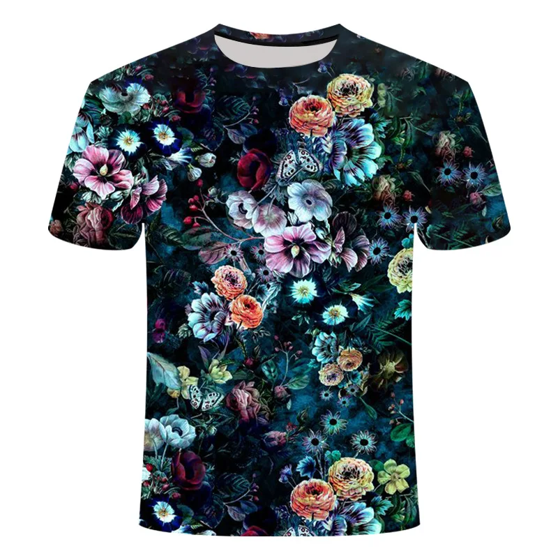 

2021 Summer New 3D Flowers and Grass T-shirt 2021 New Short-sleeved Sweatshirt Oversized T Shirt Anime Shirt O-Neck
