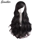 Similler Длинные Синтетические парики для женщин вьющиеся волосы высокая температура волокна черный косплей парик с челкой