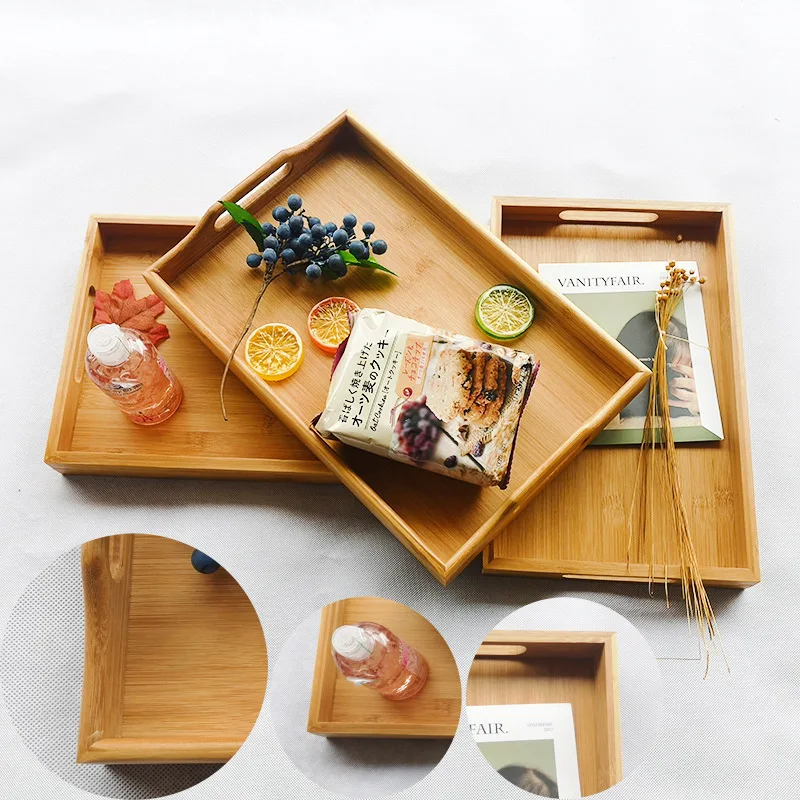 

Rectangular Bamboo Snack Plate Kitchen Storage Cutlery Tea Tray Multi-Use Serving Trays Fruit Dessert Jewelry Tray Pizza Board