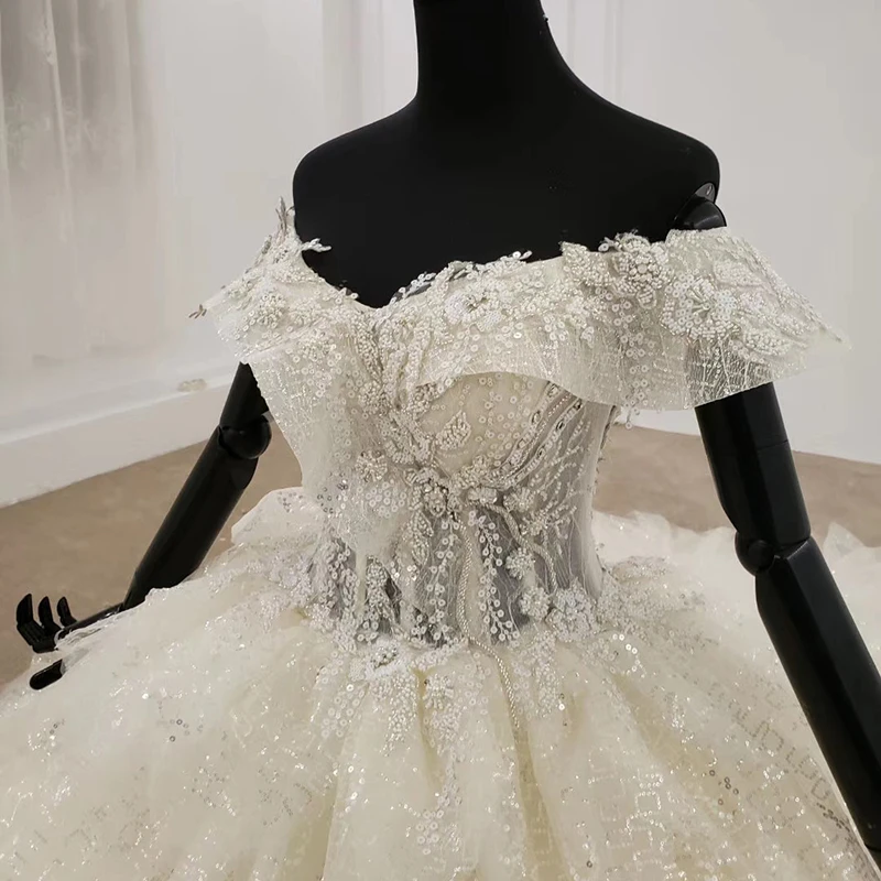 BGW 21712ht White Tiered Wedding Dress 2020 Lace Up Back Off The Shoulder Short Sleeve Gown Bride Vestido De Noiva | Свадьбы и