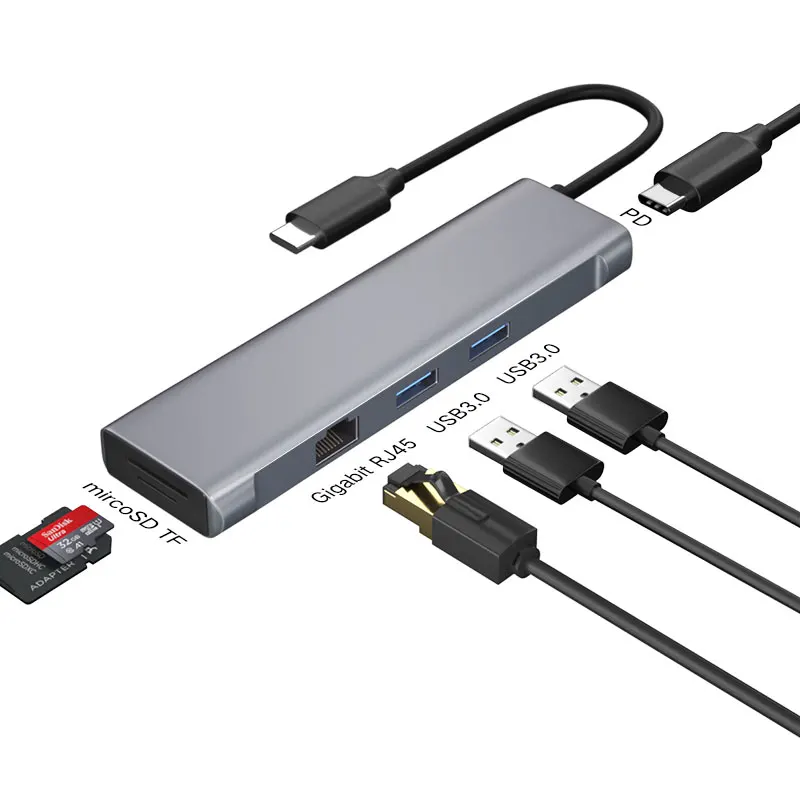 

Док-станция T1901 для ноутбука и ноутбука, USB C Тип Hub RJ45 3,0 SD TF ard