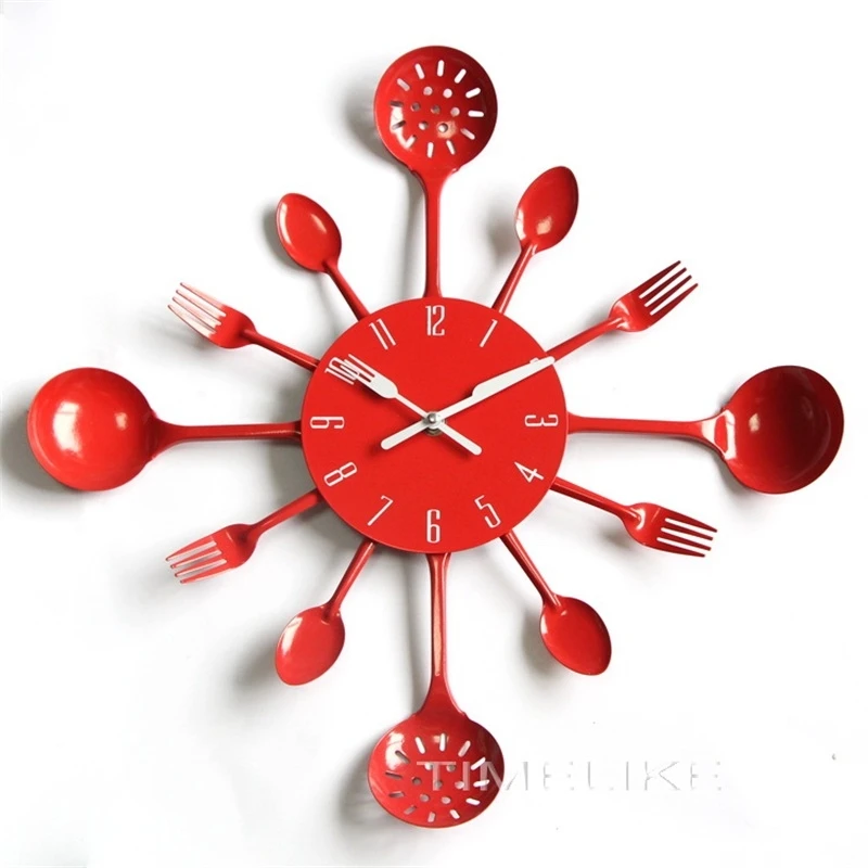 

Wall Clock 16 Inch Metal Kitchen Cutlery Wall Clocks with Forks and Spoons Clock Modern Home Decor Antique Style Wall Watch
