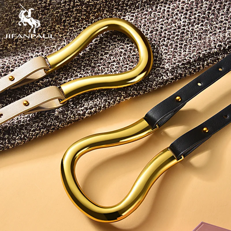 

Женский кожаный пояс JIFANPAUL, пояс большого размера с пуговицами, пояс для талии, роскошный брендовый модный ремень в стиле панк