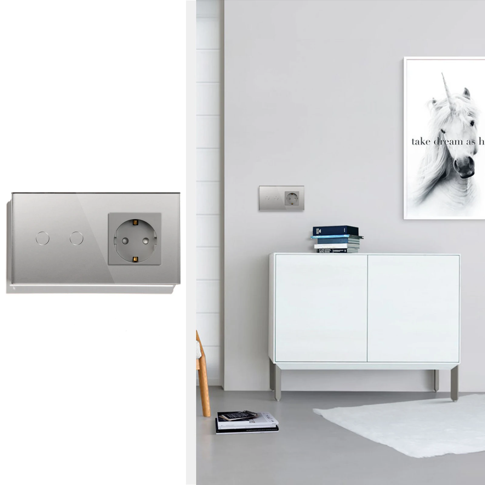 BSEED Touch Dimmer Switch 1/2 Gang With EU Standard Dimmable Wall Socket Crystal Glass Panel LED Light Switches | Обустройство дома