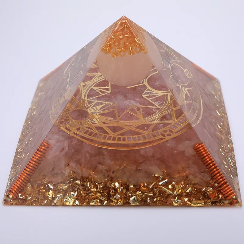 3.74inch Rose Quartz Orgonite Pyramid For Attracting New Love Energy Balancing Crystal Orgone Pyramid Meditation Reiki Decor