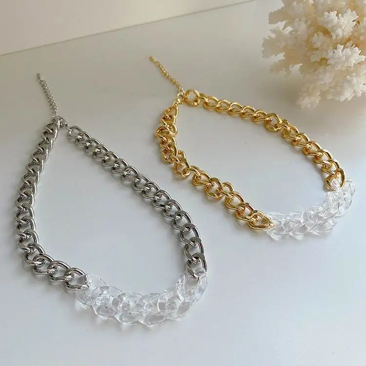 

Fashion Transparent Acrylic Metal Thick Chain Necklace 2020 New Design Personality Statement Choker Collares Wholesale
