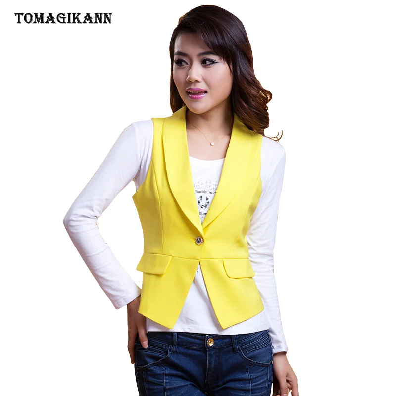 Однотонный короткий Стильный женский костюм жилет на одной пуговице бретелях