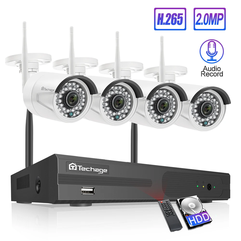 Techage 4CH 1080P беспроводной 2MP аудио звук Открытый Wifi IP камера система безопасности Plug