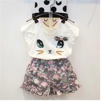 two pieces cotton girls clothing sets summer vest sleeveless children sets fashion girls clothes suit casual floral outfits 1 5t