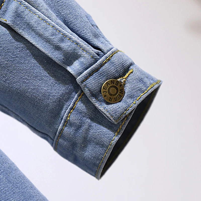 

Loose mid-length shirt Korean version of the new slim long-sleeved shirt 2021 spring plus size denim shirt women