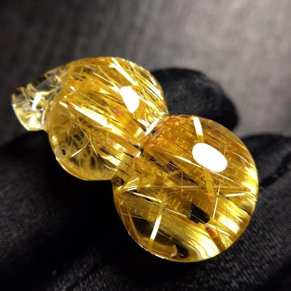 

Genuine Natural Gold Rutilated Quartz Gourd Pendant 29.6*16*10mm Gemstone Brazil Waelthy Women Rare Jewelry AAAAAA