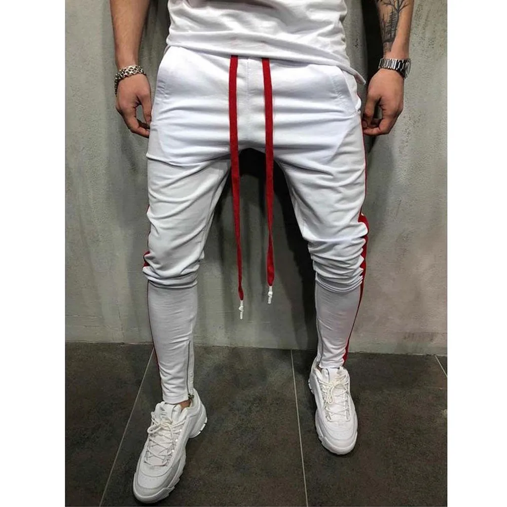 Мужские спортивные брюки с полосками сбоку длинные для фитнеса джоггеры штаны