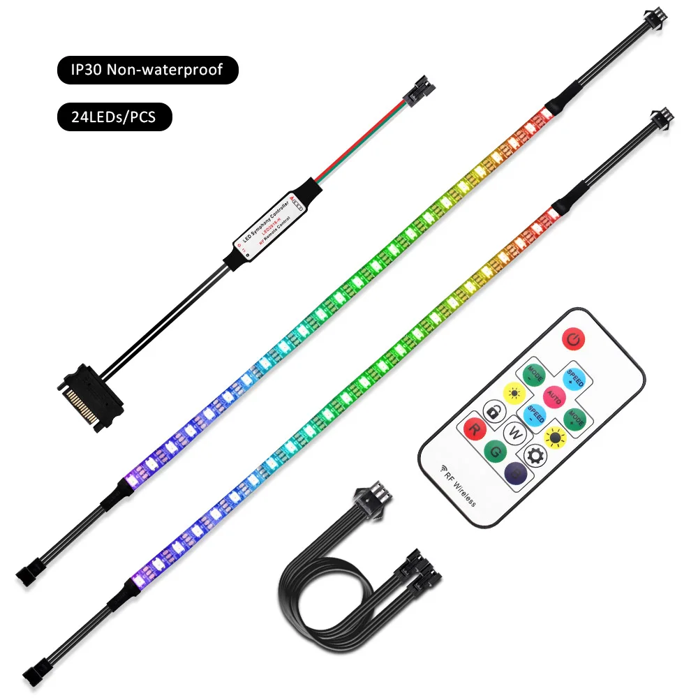 IP30 24 LEDs 5 в Адресуемая цифровая WS2812b RGB Светодиодная лента светодиодный симфонический контроллер полный комплект для ПК чехол для компьютера, интерфейс питания SATA - Испускаемый цвет: IP30 24 LEDs