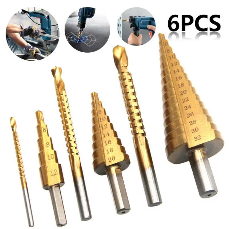 

Набор ступенчатых Сверл из быстрорежущей стали, 6 шт., 4-12/20/32 мм, треугольный хвостовик, 3/6/8 пила, по дереву