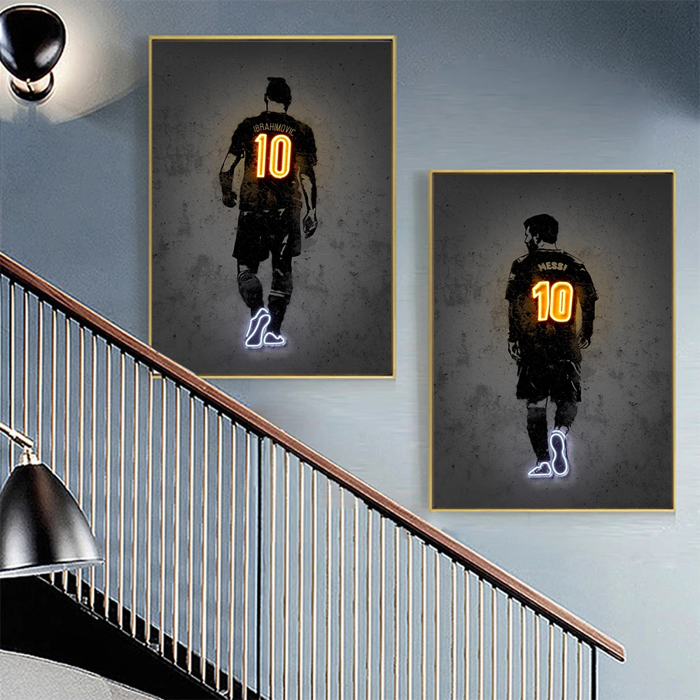 

Modern Fashion Abstract Neon Football Art Poster Picture Living Room Home Decoration Boys Bedroom Soccer Wall Canvas Painting