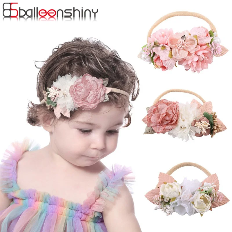 

Balleenshiny Net Yarn Pearl Stitching Flower Children's Hair Accessories Super Soft And Non-marking Nylon Stretch Cute Headband