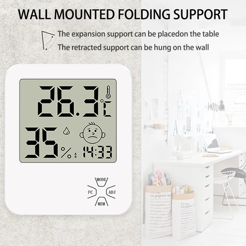 digital thermohygrometer temperature humidity clock lcd electronic thermometer hydrometer meter with stand humidity gauge free global shipping