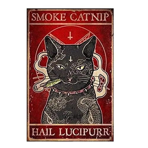 

Smoke Catnip Hail Lucipurr Retro Metal Tin Sign Vintage Aluminum Sign for Home Coffee Wall Decor 8x12 Inch