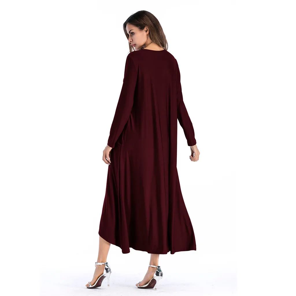 2019 Spring Autumn Dress Women Maxi Long Sleeve O-neck Lady Casual Hoodies New Fashion Dress#3 |