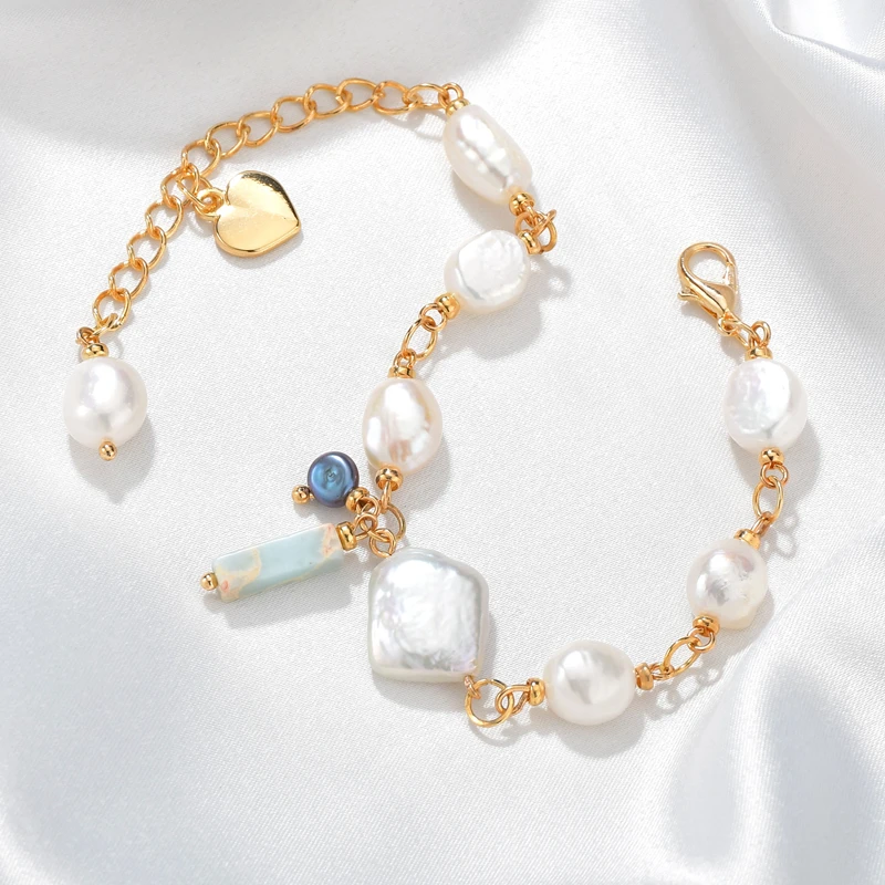 Новый геометрический Круглый браслет из настоящего пресноводного жемчуга для