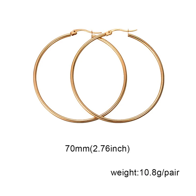 EAR8507GD7 Простые новые модные ювелирные изделия из титановой стали, большие круглые серьги-кольца для женщин, преувеличенное кольцо для ушей из нержавеющей стали, круглая линия - Окраска металла: EAR8507GD7