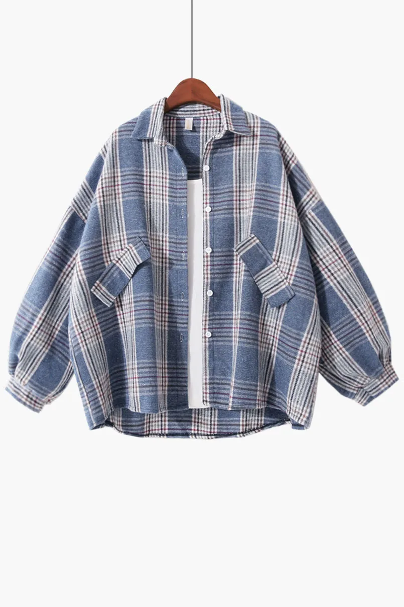 

Autumn New Korean Long Sleeve Heavy Casual Plaid Coat For Women