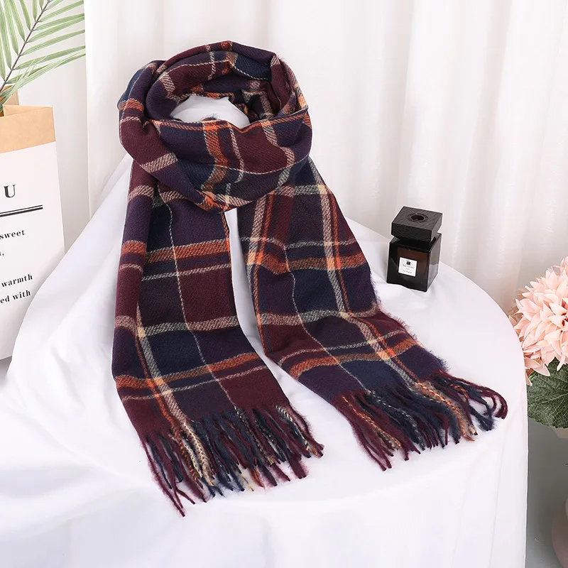 

Autumn Winter New Style Lattice Imitation Cashmere Scarf Men And Women Warm Shawl Bandana Is Neutral