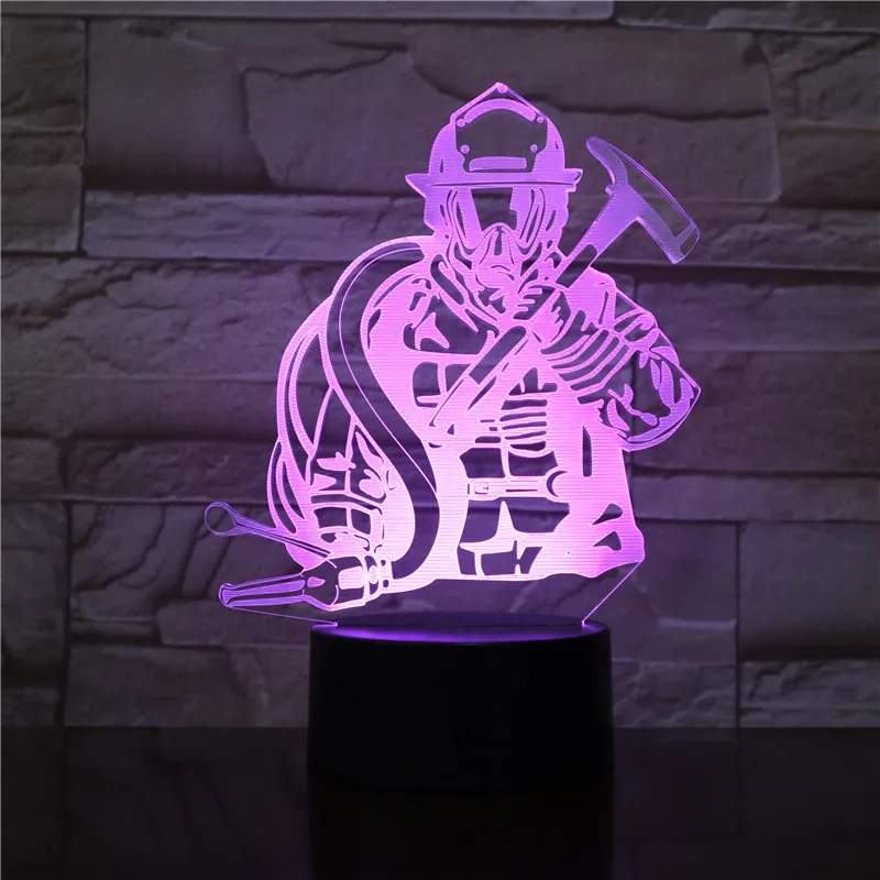 

Fireman 3D LED Modeling USB Night Lights Creative Firefighter Table Lamp Home Decor 7 Colors Changing Sleep Lighting Gifts 2681