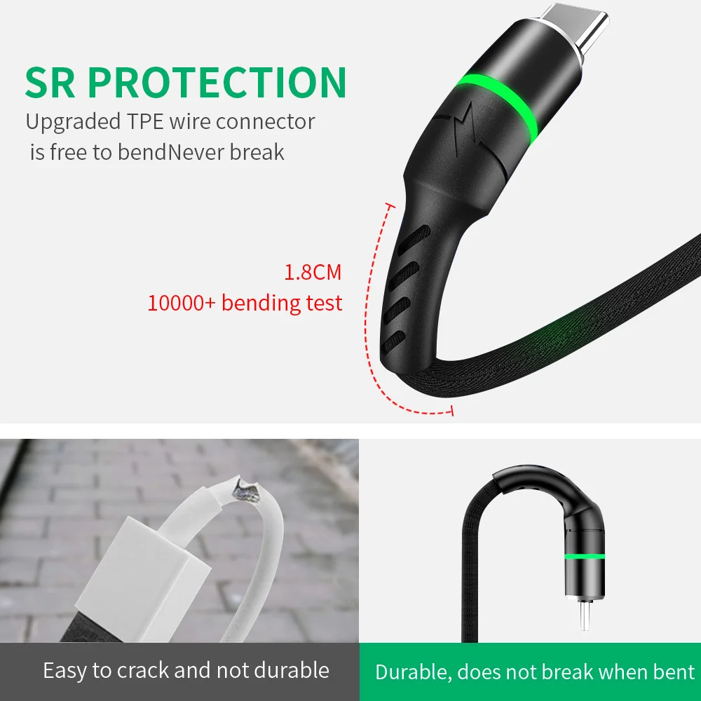 Кабель Micro USB Type C 3A ANMONE кабель для быстрой зарядки и передачи данных со