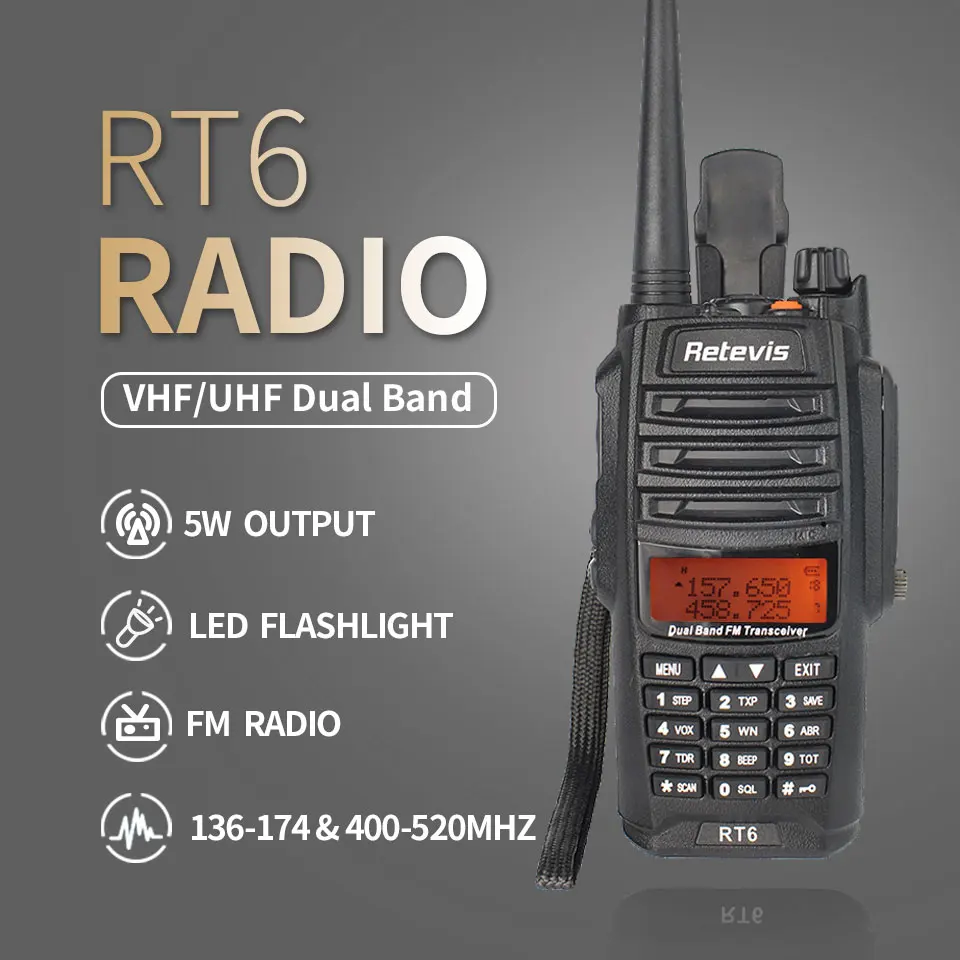 Портативная рация Retevis RT6 IP67 10 шт. водонепроницаемая 5/3/1 Вт радиостанция VOX FM