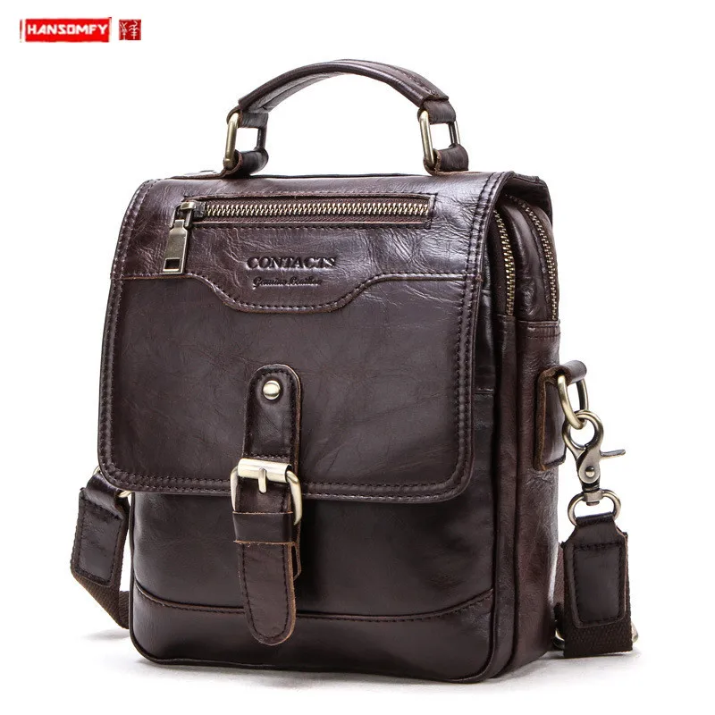 Fashion Genuine Leather Men's Shoulder Bag European And American Casual Soft Leather Handbags Small Messenger Crossbody Bags