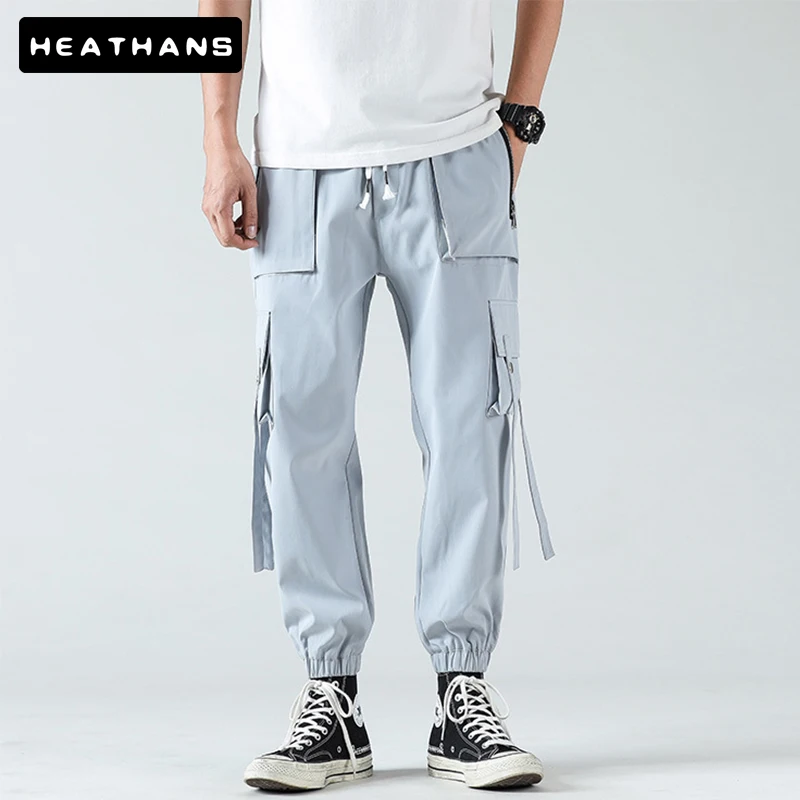 

Men's Cargo Pants Mens Korean Youth Black Casual Pants Male Loose Long Mulit Pocket Ankle Length Beam Trousers Plus Size M-5XL
