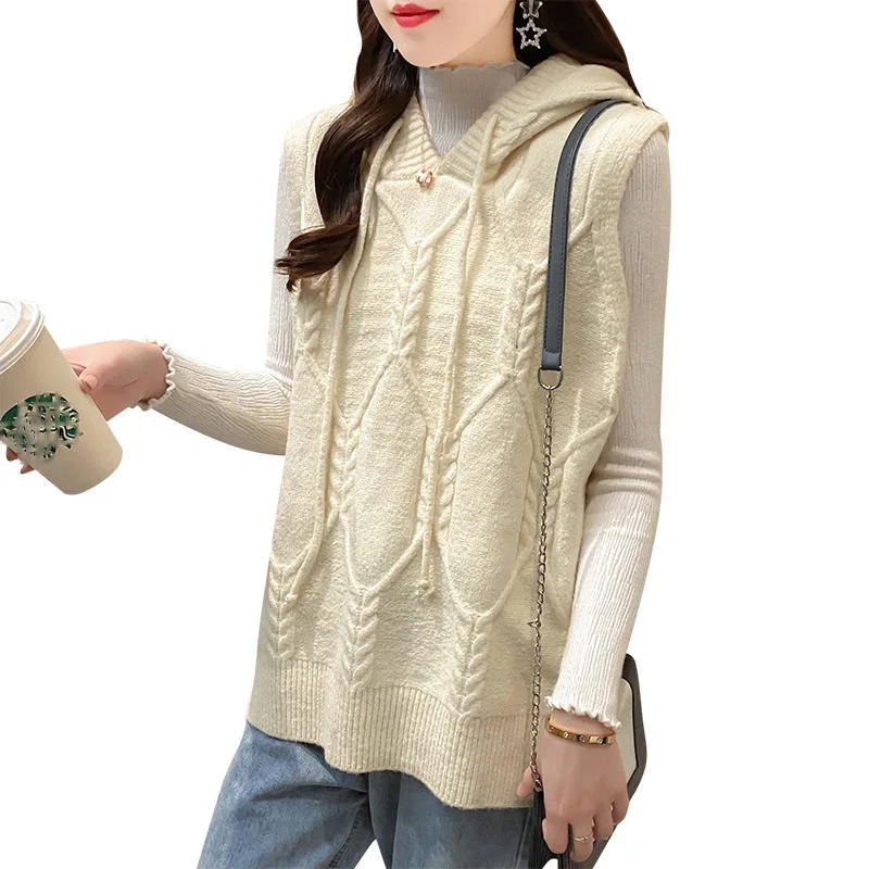 

Waistcoat 2020 Autumn And Winter Sleeveless Knitted Vest Women's Loose Pullover Hooded Sweater Bottoming Shirt Jumper Top y878