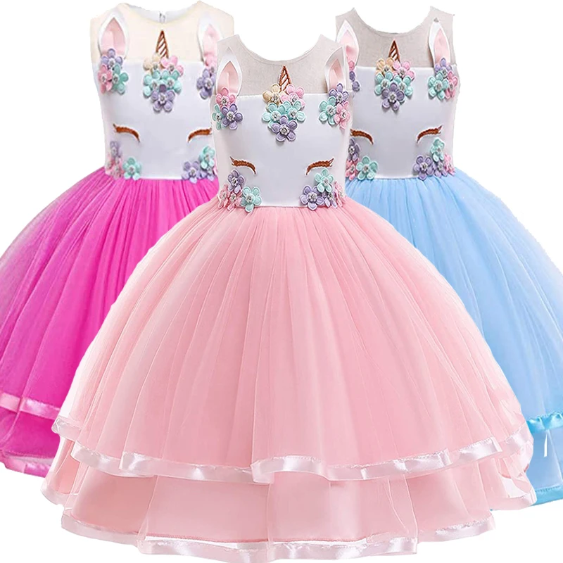 2021 Child Unicorn Dresses Rainbow Ball Gown Girls Clothes Tutu Kids Princess Dress Birthday Party Vestidor Robe Infantil |